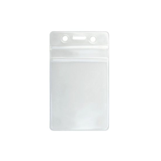 Picture of Pack of 100 - Clear Vinyl Vertical Badge Holder with Resealable Closure, Slot and Chain Holes, 2.4" x 3.6"