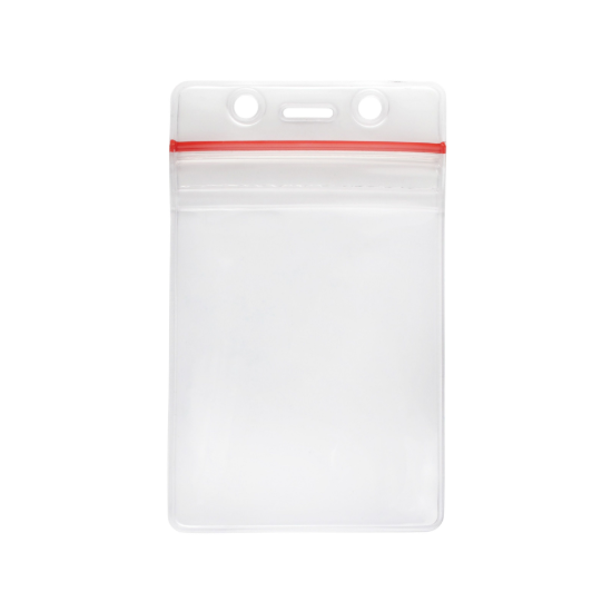 Picture of Pack of 100 - Clear Vinyl Vertical Anti-Print Transfer Badge Holder with Resealable Closure, 2.4" x 3.6"