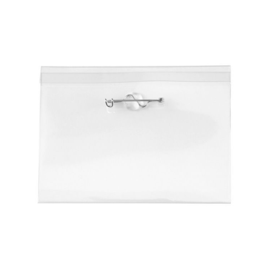 Picture of Pack of 100 - Clear Rigid Vinyl Horizontal Name Tag Holder with Nickel-Plated Steel Pin 4" x 3"