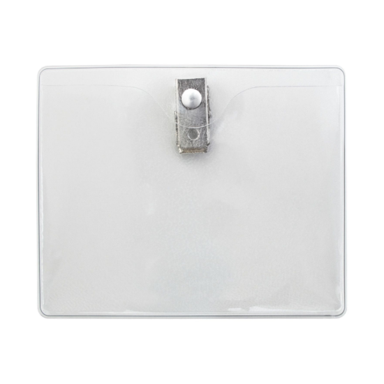 Picture of Pack of 100 - Clear Vinyl Horizontal Badge Holder with 2-Hole Clip 3.94" x 3.03"