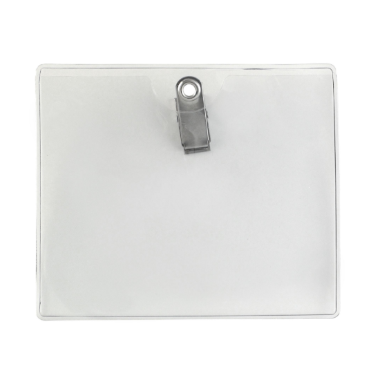 Picture of Pack of 100 - Clear Vinyl Horizontal Clip-On Badge Holder 4.25" x 3.5"