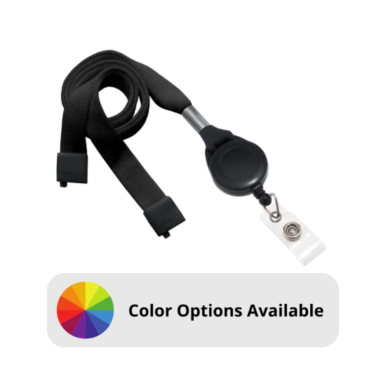 Picture of Pack of 100 - 5/8" Flat Tubular Lanyard with Breakaway and Slotted Reel and Clear Vinyl Strap