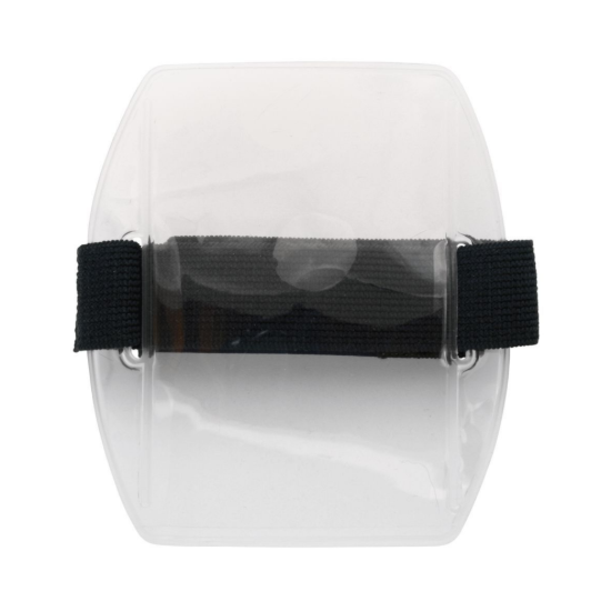 Picture of Pack of 25 - Clear Vinyl Vertical Arm Band Badge Holder with Blue Strap, 2.75" x 3.8"