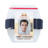 Picture of Pack of 25 - Clear Vinyl Vertical Arm Band Badge Holder with Resealable and Blue Strap, 2.2" x 3.38"