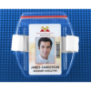 Picture of Pack of 25 - Clear Vinyl Vertical Arm Band Badge Holder with Resealable and White Strap, 2.2" x 3.38"