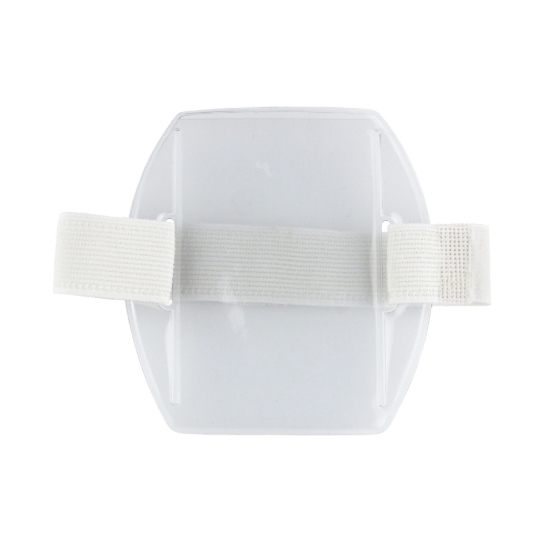 Picture of Pack of 25 - Clear Vinyl Vertical Arm Band Badge Holder with White Strap, 2.75" x 3.8"