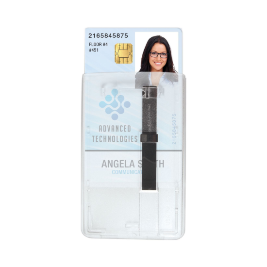 Picture of Pack of 50 - Clear Rigid Plastic Vertical Smart Card Holder with Slide Ejector 2.28" x 3.6"