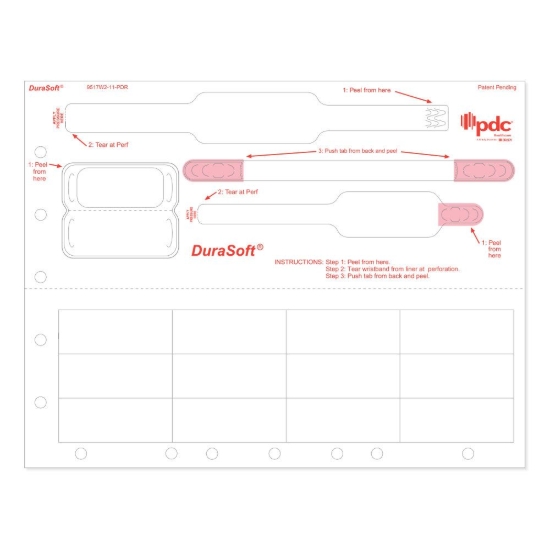 Picture of DuraSoft® TenderCare® Laser Patient ID Wristband/Label Set with Holes, Infant/Pedi, Tamper Evident, 12 Labels (250 Sheets)