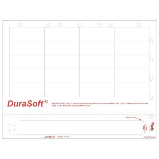 Picture of DuraSoft® Laser Patient ID Wristband/Label with Holes, Adult, Tamper Evident, 20 Labels (250 Sheets)
