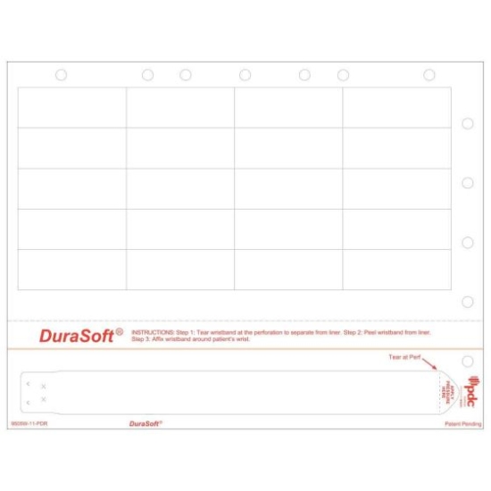 Picture of DuraSoft® Laser Patient ID Wristband/Label with Holes, Adult, Tamper Evident, 20 Labels (250 Sheets)