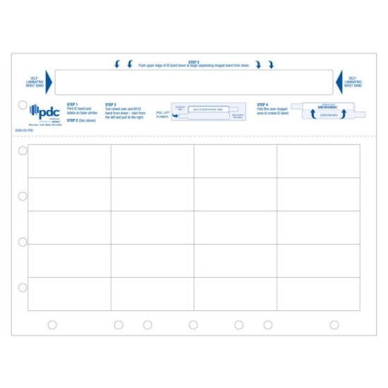 Picture of Datamate® Laser Patient ID Wristband with Holes, Adult, Laminate Fold-Over, Tamper Evident, 20 Labels Per Sheet (250 Sheets)