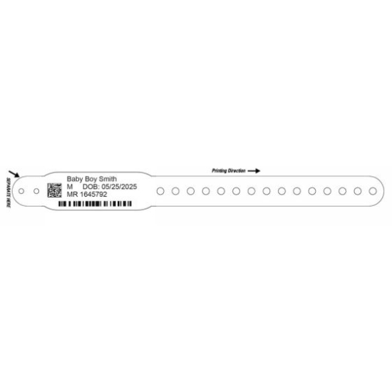 Picture of ScanBand® Soft Thermal Patient ID Wristband, Infant, White, 1" Core, Clasp Closure