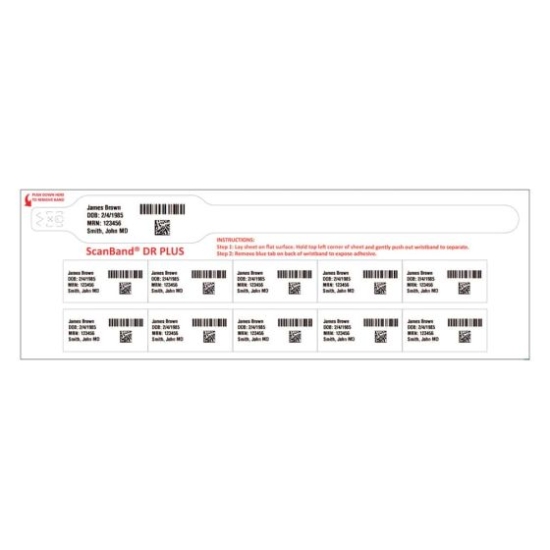 Picture of ScanBand® DR Plus Thermal Patient ID Wristband with Patient Labels, Adult, 1" Core, 240 Sheets/Box