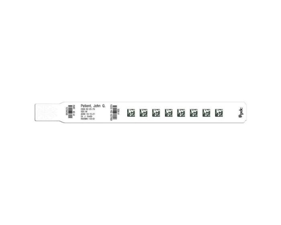 Picture of ScanBand® Soft Thermal Hospital Wristband, Adult/Pediatric, White, 3/4" x 11-1/2", Blackmark at Tail, 400 Bands per Box, 1-1/2" Core, Tail Exit