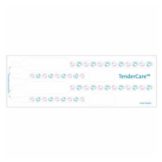 Picture of TenderCare® Direct Thermal Newborn Identification Wristband Set, 4-Part Adult & Infant, 1" Core, White with Ducks