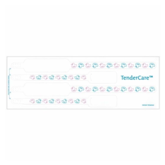 Picture of TenderCare® Direct Thermal Newborn Identification Wristband Set, 4-Part Adult & Infant, 1.5" Core, White with Ducks